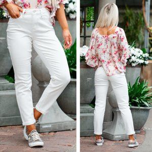 Judy Blue High Waist Boyfriend Jeans Ecru White Stretch Denim